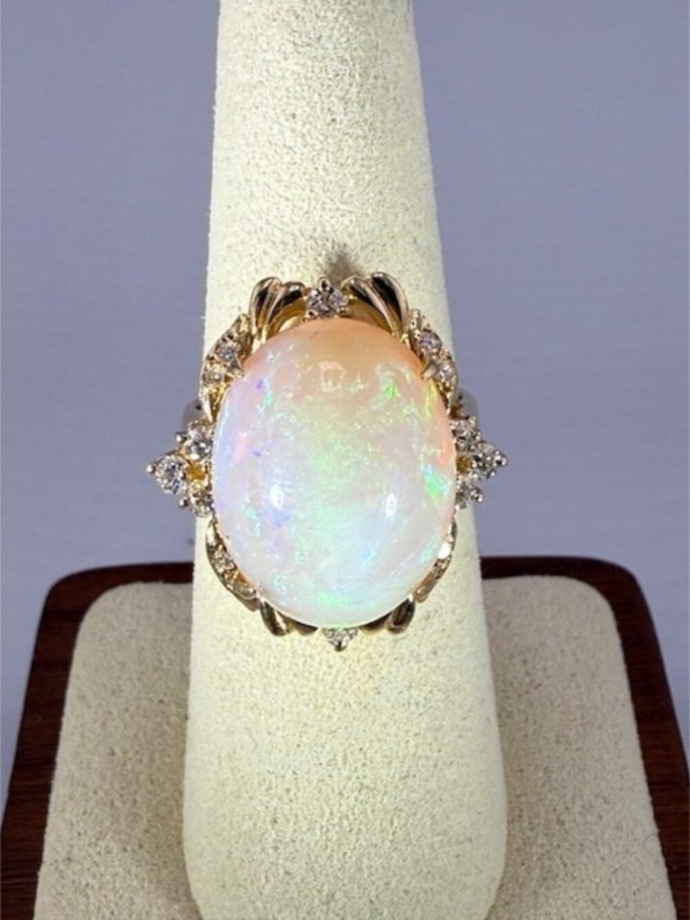 18K Gold Opal Ring with Diamonds - Size 6.5 (Pictures don't do it justice)